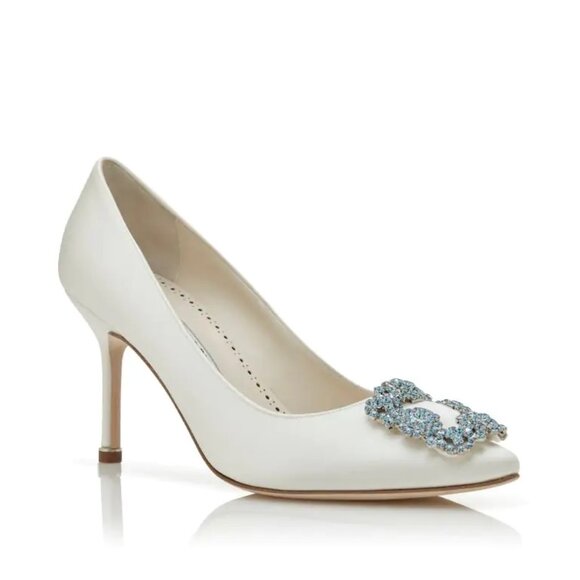 Manolo Blahnik Hangisi 90 White Satin Bridal Heels EU 38 | Worn Once | With Box - Picture 2 of 6